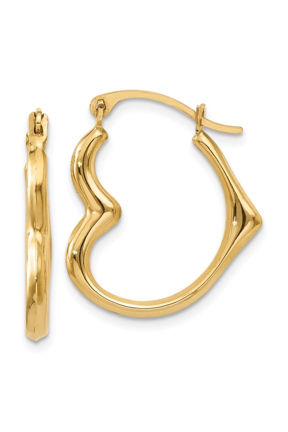 14 Karat Yellow Gold Heart Hoop Earrings