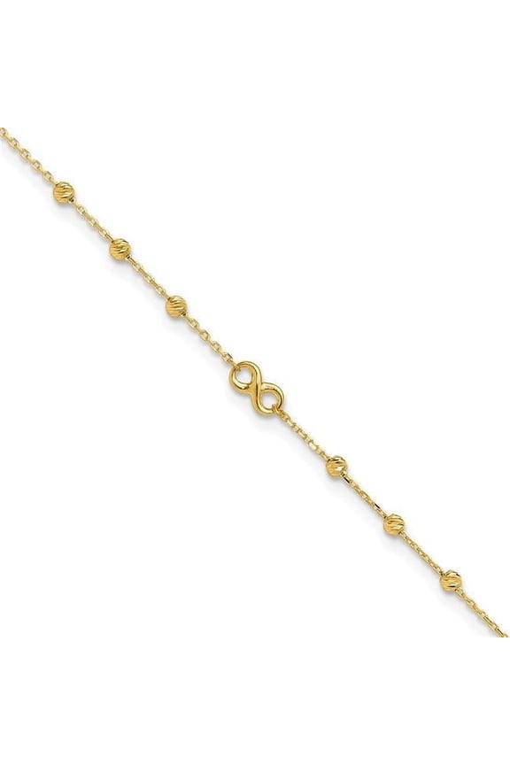 14 Karat Yellow Gold Infinity Symbol 10-inch Plus 1-inch Extension Anklet