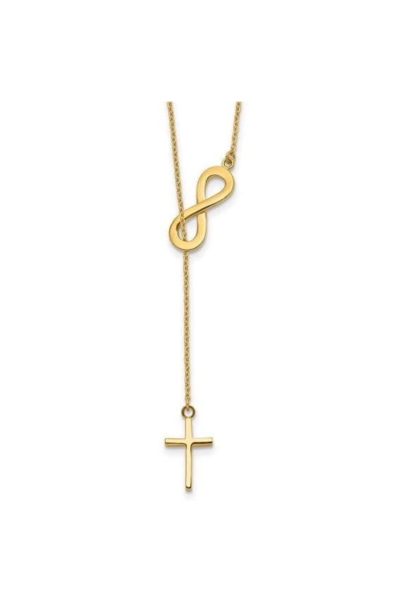 14 Karat Yellow Gold Infinity and Cross Lariat Necklace