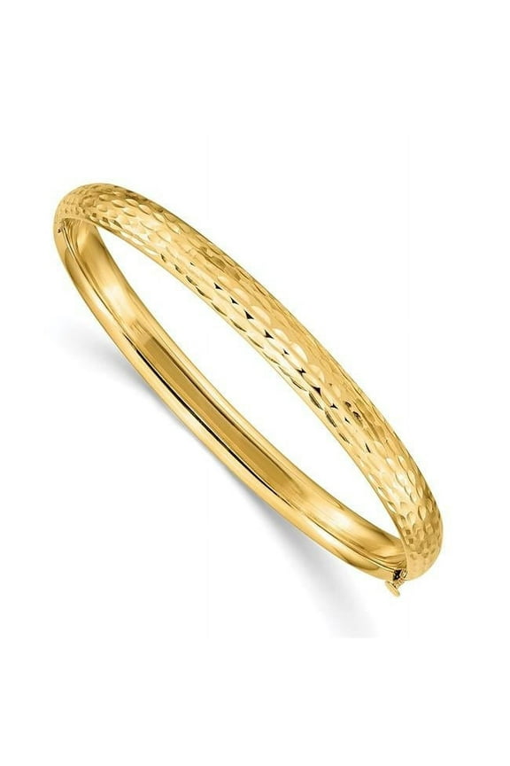 14 Karat Yellow Gold Kids Diamond-cut 5mm Hinged Baby Bangle