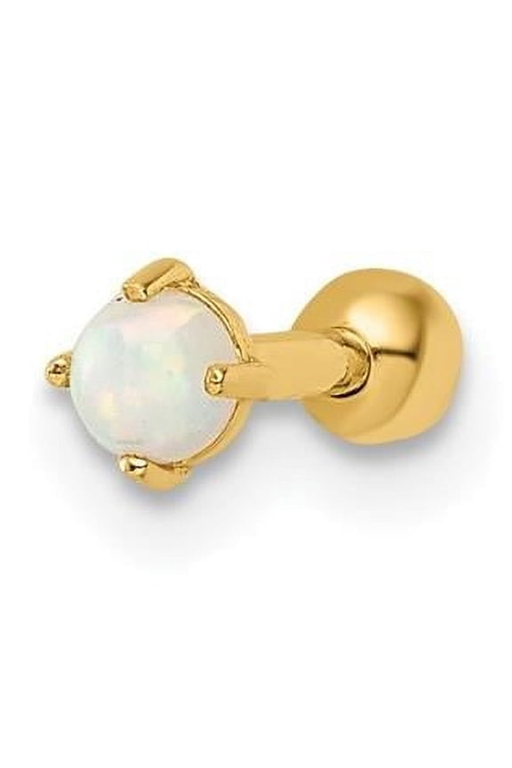 14 Karat Yellow Gold Lab Created Opal Labret Stud