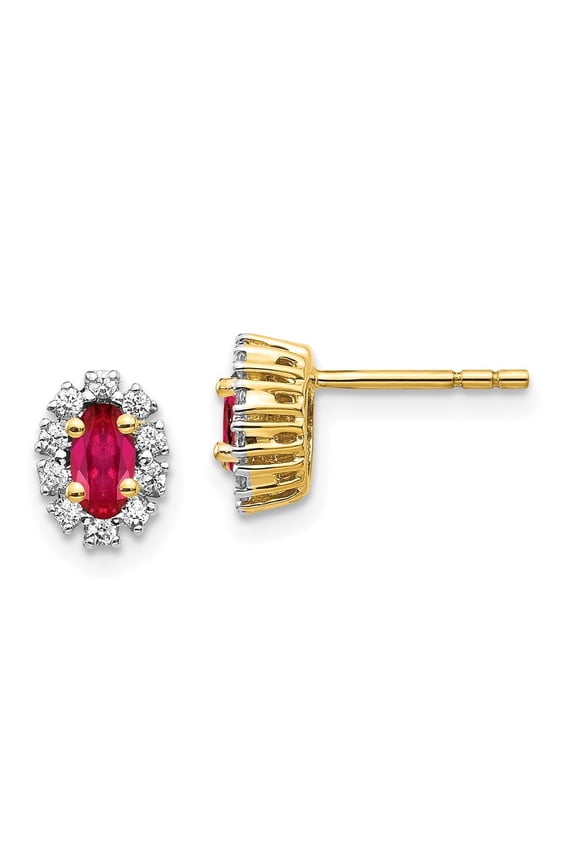 14 Karat Yellow Gold Lab Grown Diamond SI1/SI2, G H I and Lab Created Ruby Earrings