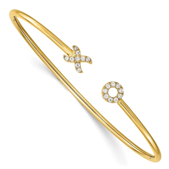Primal Gold 14 Karat Yellow Gold Lab Grown Diamond X and O Cuff Bangle