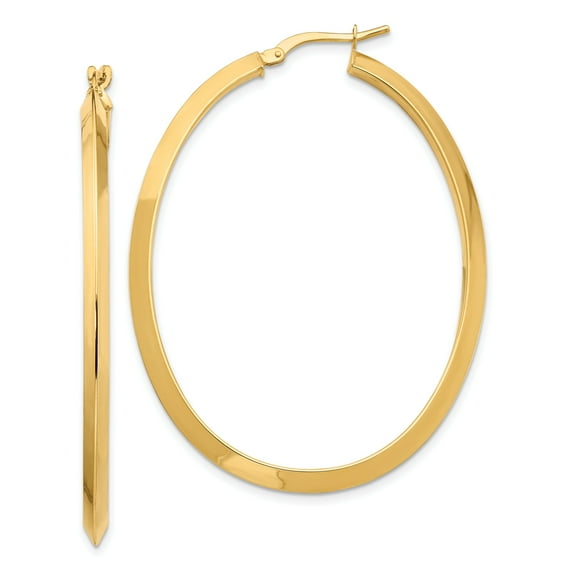 Primal Gold 14 Karat Yellow Gold Large 3mm Knife Edge Oval Hoop Earrings