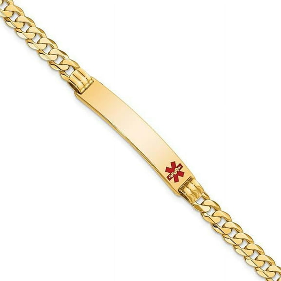 Primal Gold 14 Karat Yellow Gold Medical Red Enamel Curb Link ID Bracelet