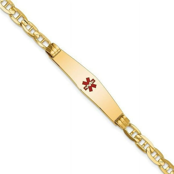 Primal Gold 14 Karat Yellow Gold Medical Soft Diamond Shape Red Enamel Anchor ID Bracelet