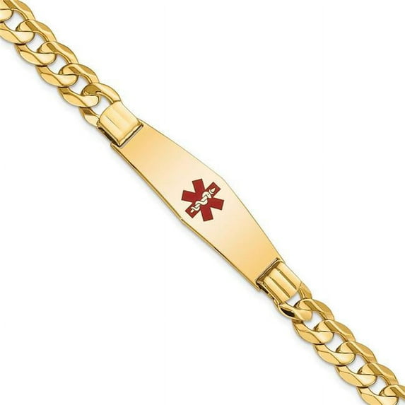 Primal Gold 14 Karat Yellow Gold Medical Soft Diamond Shape Red Enamel Curb ID Bracelet