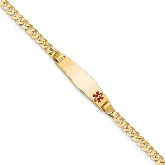 Primal Gold 14 Karat Yellow Gold Medical Soft Diamond Shape Red Enamel Curb Link ID Bracelet