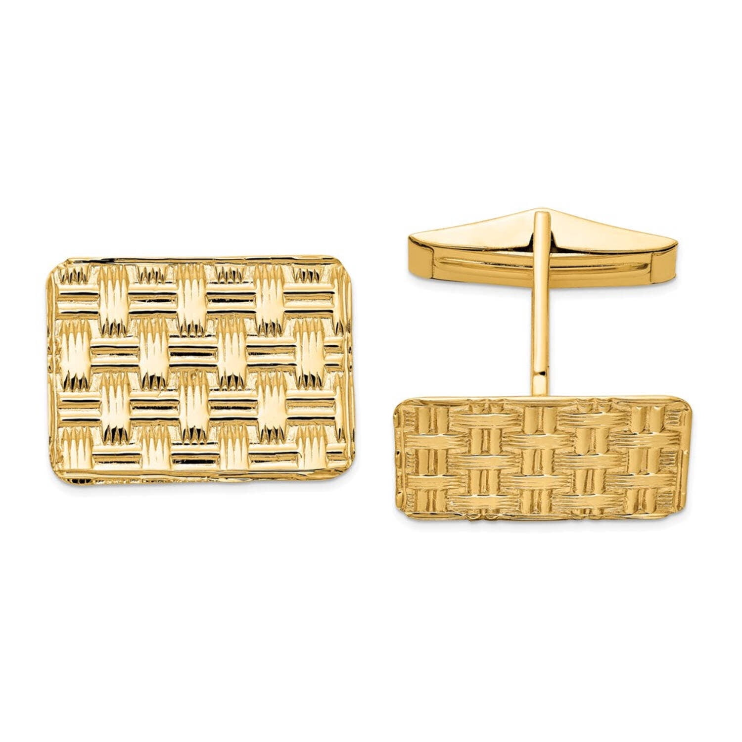 Primal Gold 14 Karat Yellow Gold Men's Basketweave Textured Cuff Links