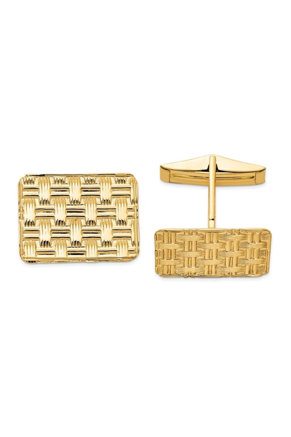 14 Karat Yellow Gold Men's Basketweave Textured Cuff Links