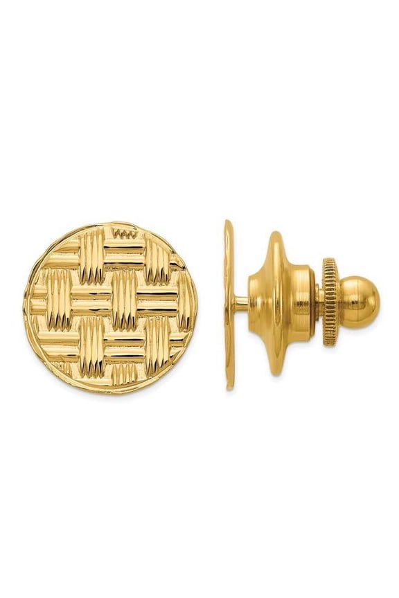 14 Karat Yellow Gold Men's Circular Basketweave Textured Tie Tac