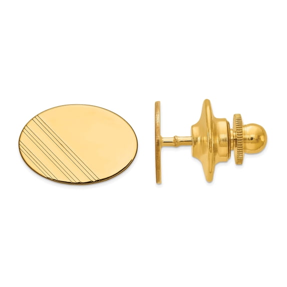 Primal Gold 14 Karat Yellow Gold Men's Oval with Line Design Tie Tac