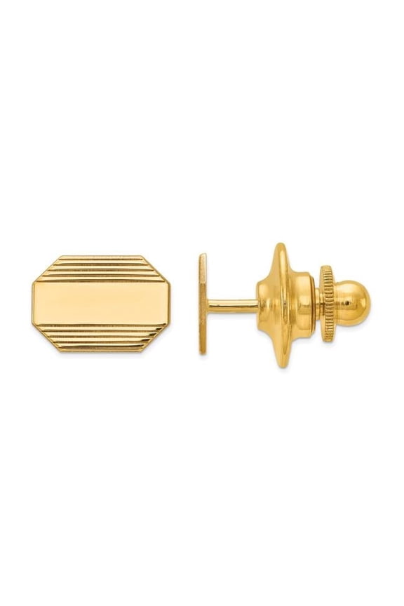 14 Karat Yellow Gold Men's Rectangular Octagon with Line Design Tie Tac