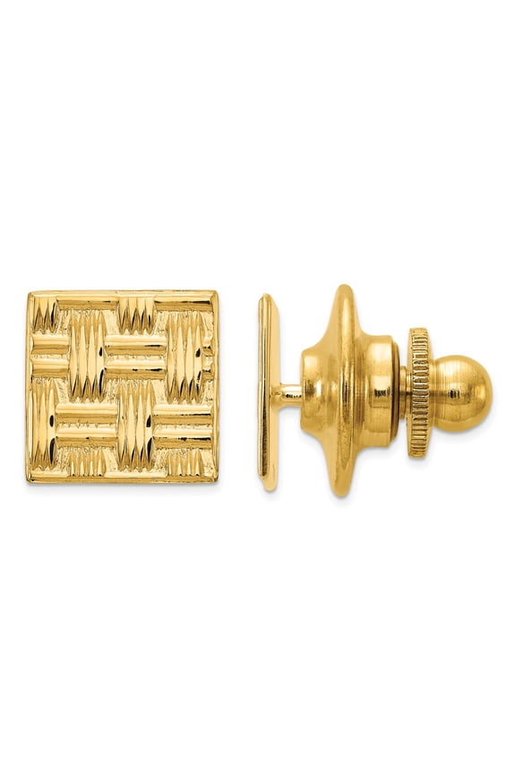 14 Karat Yellow Gold Men's Square Basket weave Textured Tie tac