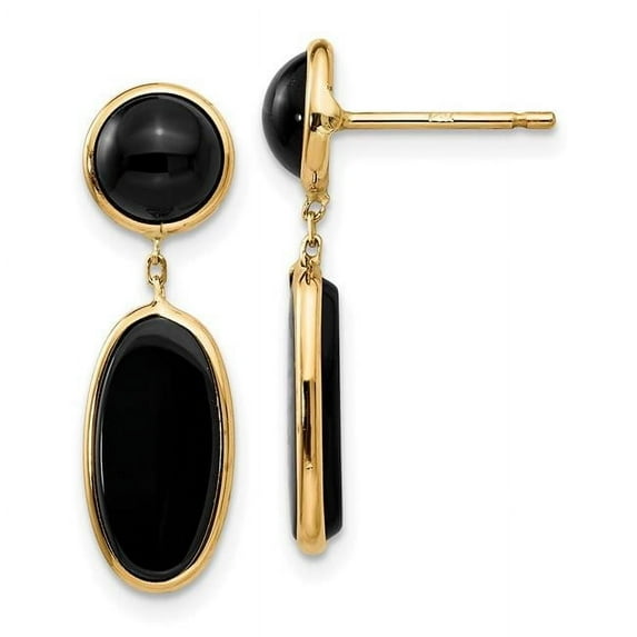 Primal Gold 14 Karat Yellow Gold Onyx Oval Dangle Post Earrings