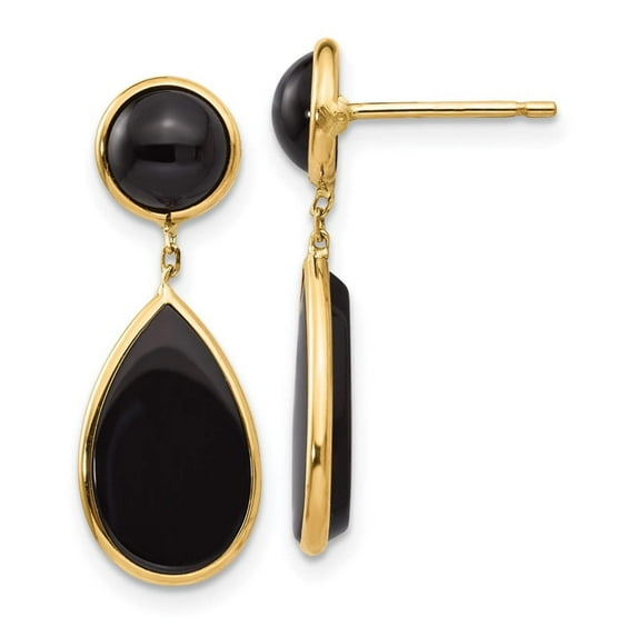 Primal Gold 14 Karat Yellow Gold Onyx Teardrop Dangle Post Earrings