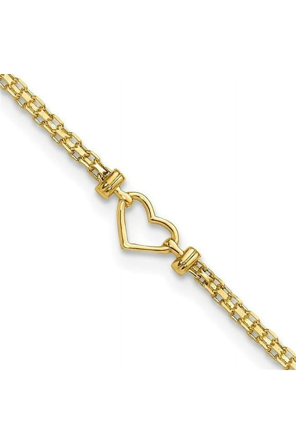14 Karat Yellow Gold Open-Heart 10-inch Anklet