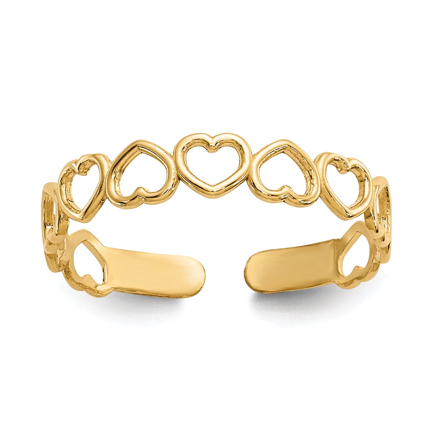 14K Yellow Gold Shiny Cuff Type Toe Ring+2 Small Heart shops with White Cubic Zirconia