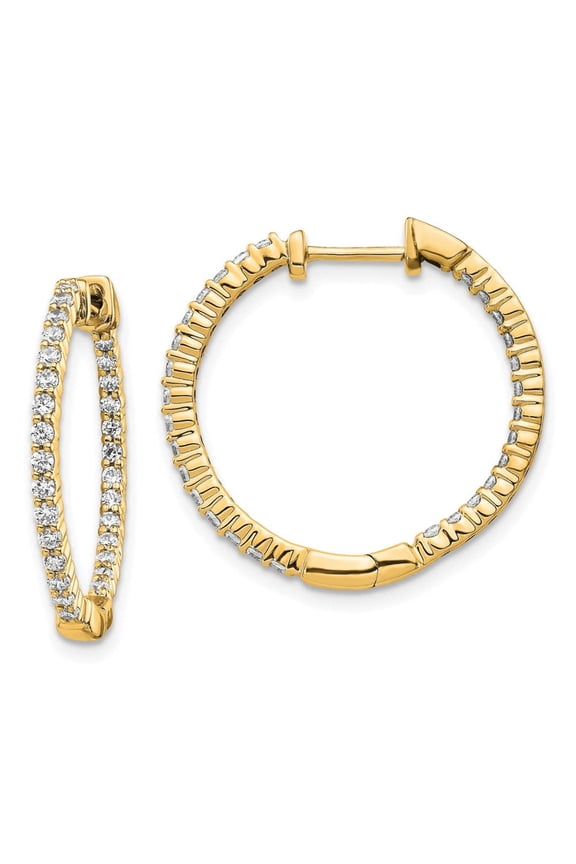 14 Karat Yellow Gold Oro Spotlight Lab Grown Diamond SI+, H+, In and Out Hinged Hoop Earrings