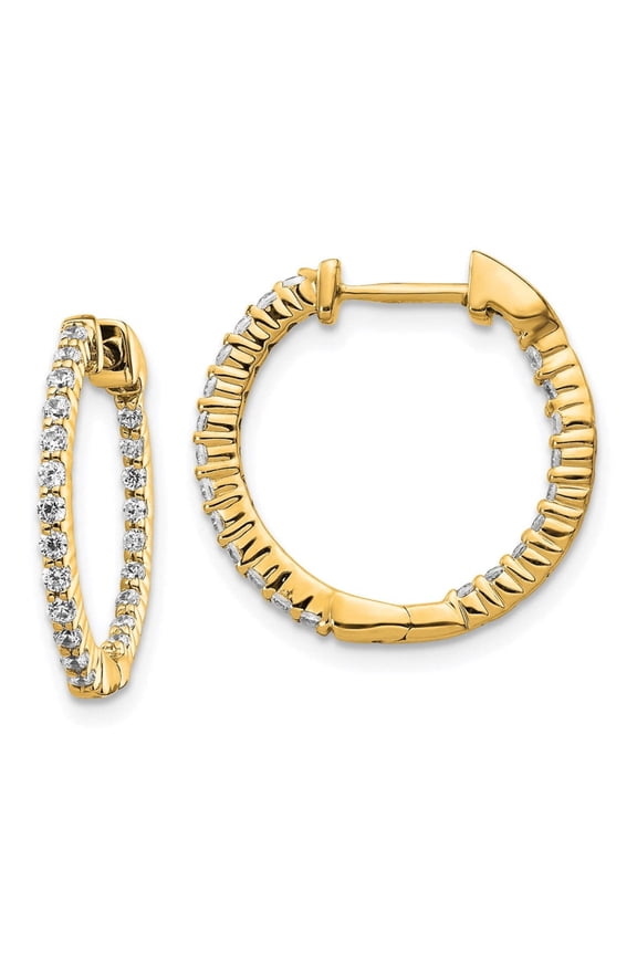 14 Karat Yellow Gold Oro Spotlight Lab Grown Diamond SI+, H+, In and Out Hinged Hoop Earrings