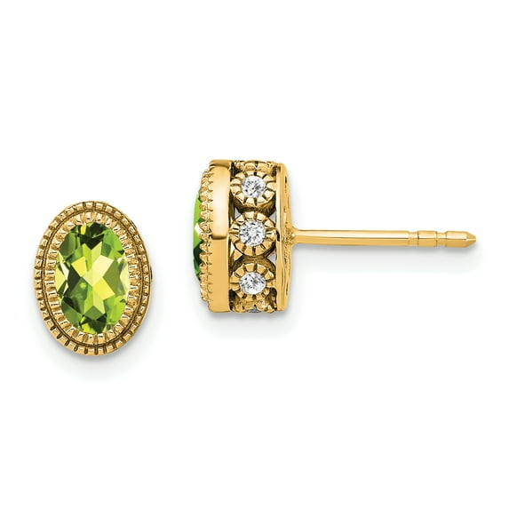 Primal Gold 14 Karat Yellow Gold Oval Peridot and Diamond Earrings