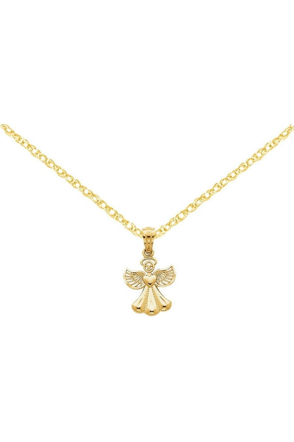 14 Karat Yellow Gold Polished Angel Pendant with 18-inch Cable Chain