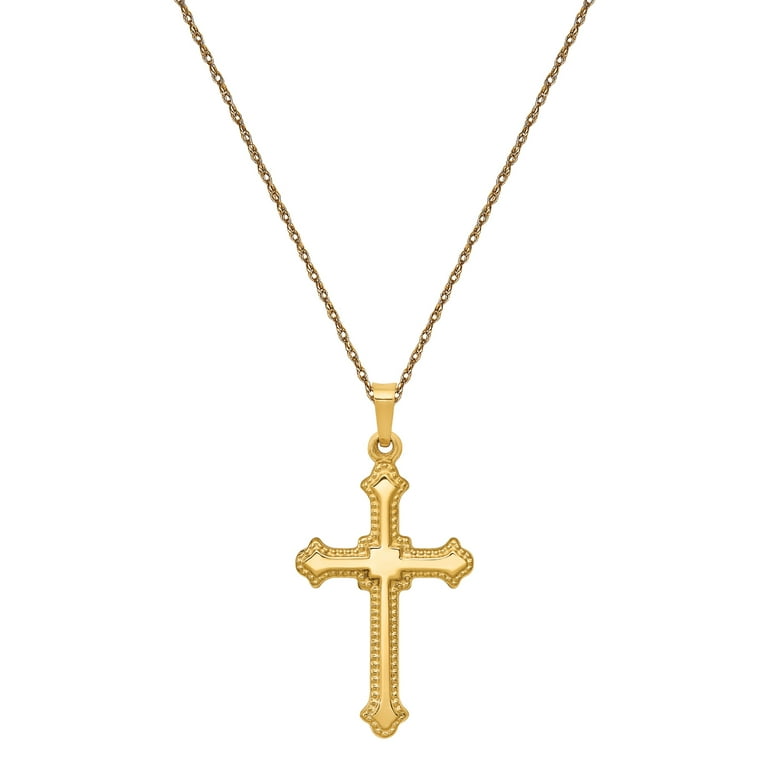 Primal Gold 14 Karat Yellow Gold Polished Fleur De Lis Cross