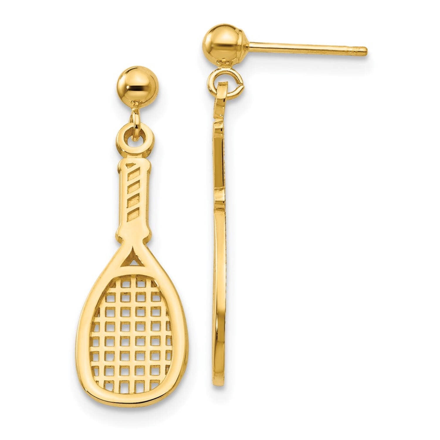 Primal Gold 14 Karat Yellow Gold Polished Racquet Dangle Post Earrings