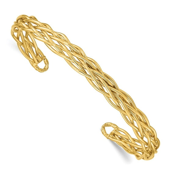 Primal Gold 14 Karat Yellow Gold Polished Woven Cuff Bangle