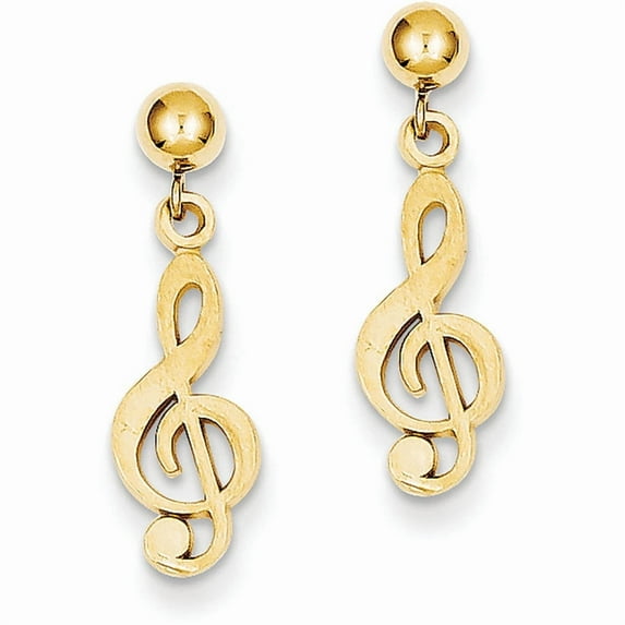 Primal Gold 14 Karat Yellow Gold Polished and Diamond-Cut Treble Clef Dangle Post Earrings