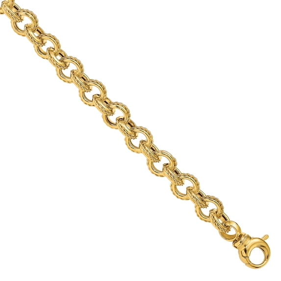 Primal Gold 14 Karat Yellow Gold Polished and Textured Fancy Link Bracelet