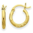 thumbnail image 1 of Primal Gold 14 Karat Yellow Gold Satin and Diamond-Cut 2mm Round Tube Hoop Earrings, 1 of 4