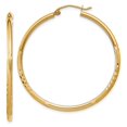 thumbnail image 1 of Primal Gold 14 Karat Yellow Gold Satin and Diamond-cut 2mm Round Tube Hoop Earrings, 1 of 4