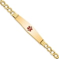 thumbnail image 1 of Primal Gold 14 Karat Yellow Gold Semi-Solid Medical Soft Diamond Shape Red Enamel Curb ID Bracelet, 1 of 4