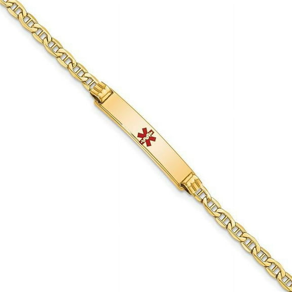 Primal Gold 14 Karat Yellow Gold Semi-solid Medical Red Enamel Anchor ID Bracelet