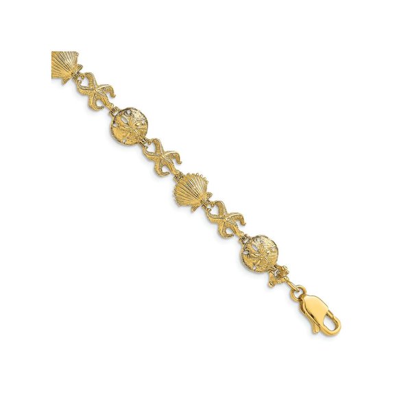 Primal Gold 14 Karat Yellow Gold Shell, Sand Dollar, Starfish Bracelet