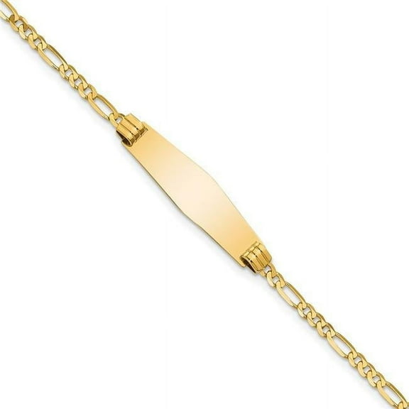 Primal Gold 14 Karat Yellow Gold Soft Diamond Shape Figaro ID Bracelet