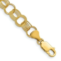 Primal Gold 14 Karat Yellow Gold Solid Triple Link Charm Bracelet