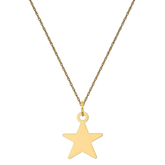 Primal Gold 14 Karat Yellow Gold Star Disc Charm with 18-inch Cable Rope Chain