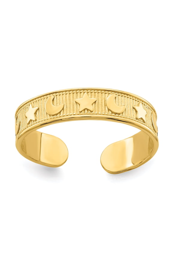 14 Karat Yellow Gold Star and Moon Adjustable Toe Ring