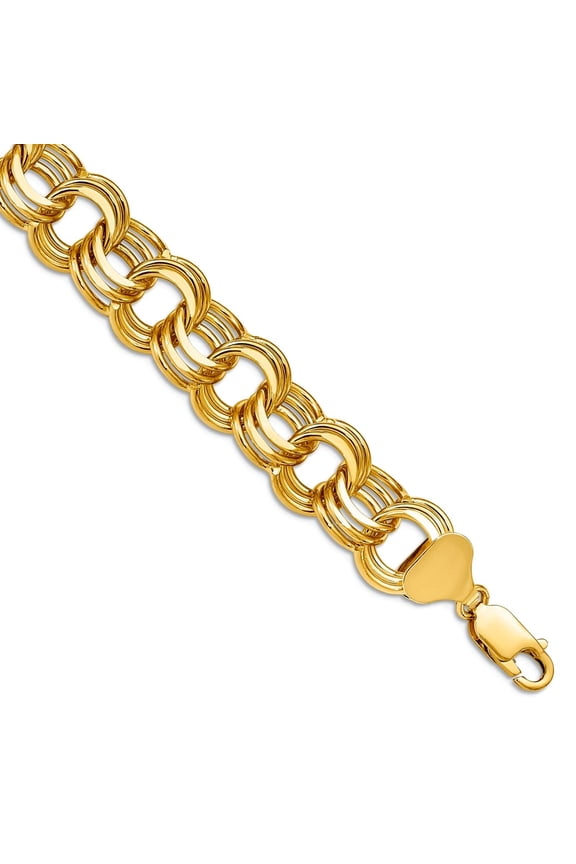 14 Karat Yellow Gold Triple Link Charm Bracelet
