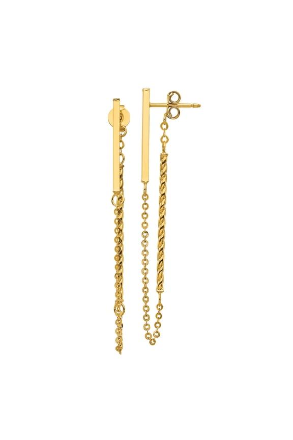 14 Karat Yellow Gold Twisted Stick with Chain Post Earrings