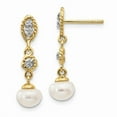 thumbnail image 1 of Primal Gold 14 Karat Yellow Gold and Rhodium 6-7mm Semi-round Freshwater cultured Pearl .02ct Diamond Dangle Earrings, 1 of 4