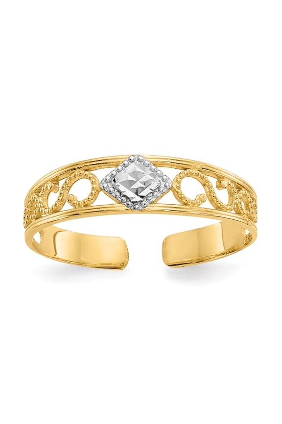 14 Karat Yellow Gold and Rhodium-plated Diamond-cut Toe Ring