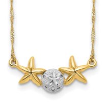 Primal Gold 14 Karat Yellow Gold and White Rhodium 17-inch Brushed Sand Dollar Starfish Necklace