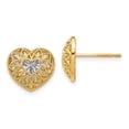 thumbnail image 1 of Primal Gold 14 Karat Yellow Gold and White Rhodium Diamond-cut Filigree Heart Earrings, 1 of 5