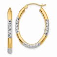 thumbnail image 1 of Primal Gold 14 Karat Yellow Gold and White Rhodium-plated 3mm Diamond-cut Oval Hollow Hoop Earrings, 1 of 4
