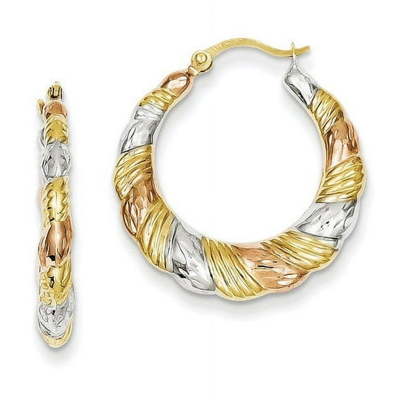 Primal Gold 14 Karat Yellow Gold and White and Rose Rhodium Hollow Scalloped Hoop Earrings