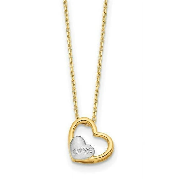 Primal Gold 14 Karat Yellow Gold with White Rhodium Brushed Love Heart 17-inch Necklace