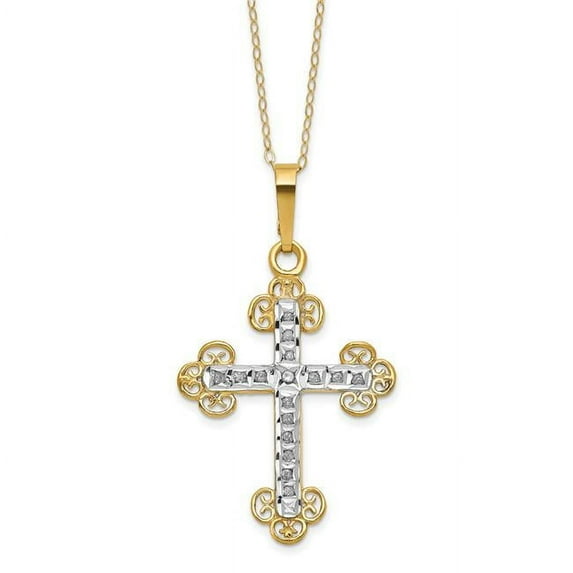 Primal Gold 14 Karat Yellow Gold with White Rhodium Diamond Fascination Cross Necklace